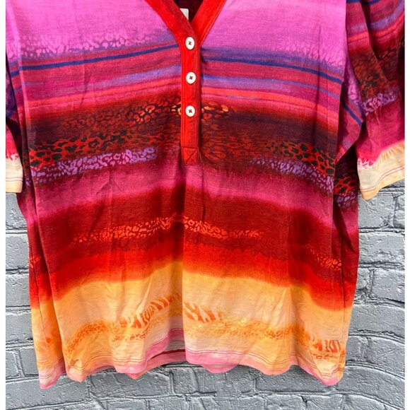 Chico's Cotton Slub Rio Sunset Henley Tee Top Sunset Peach Size 3 XL - Picture 10 of 10